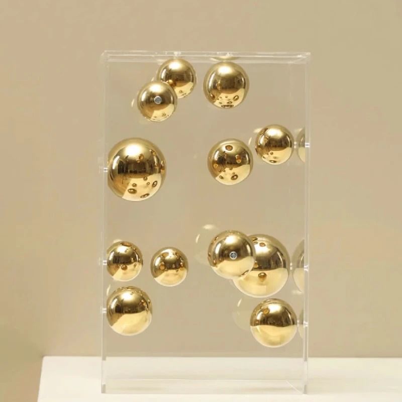 Modern Geometric Clear Acrylic Cube & Sphere Display Sculpture