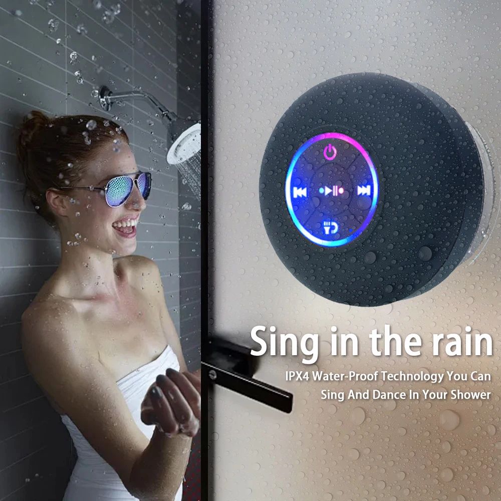 AquaBeat Portable Bluetooth Speaker – Waterproof Mini Stereo Speaker with Suction Cup & LED