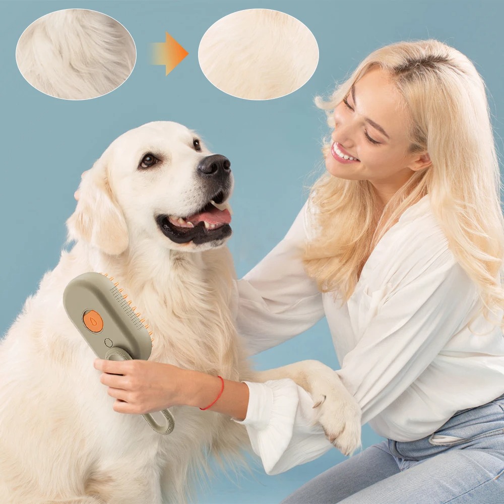 3-in-1 Electric Pet Spray Brush – Water Dog Grooming Tool with Soft Silicone Bristles, USB Rechargeable, Comb & Massage