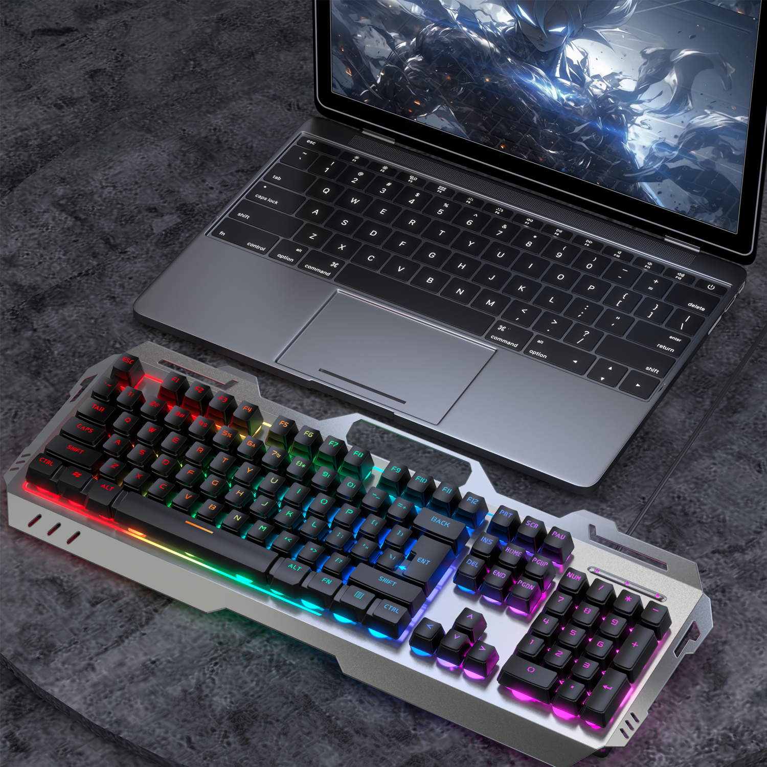 Silent Gaming Keyboard, All-Metal Panel, Wired Backlit USB, Esports Office Game Windows Laptop PC