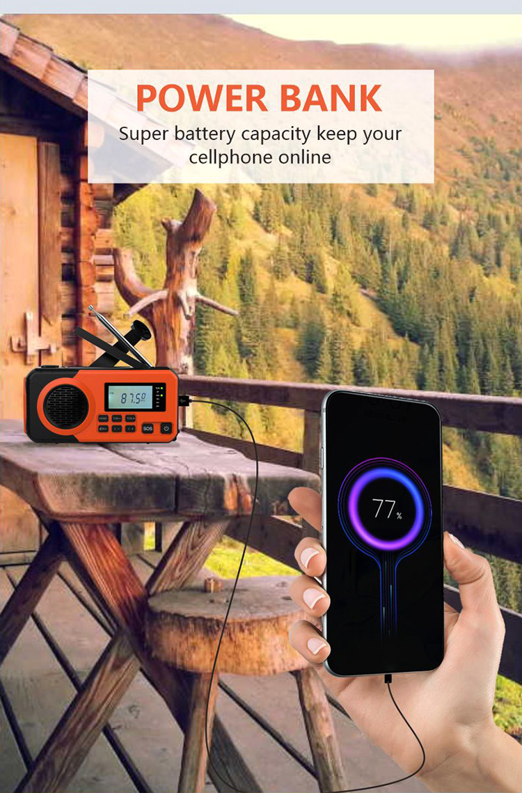 Emergency Weather Radio with Hand Crank, Solar Powered Radio and Phone Charger