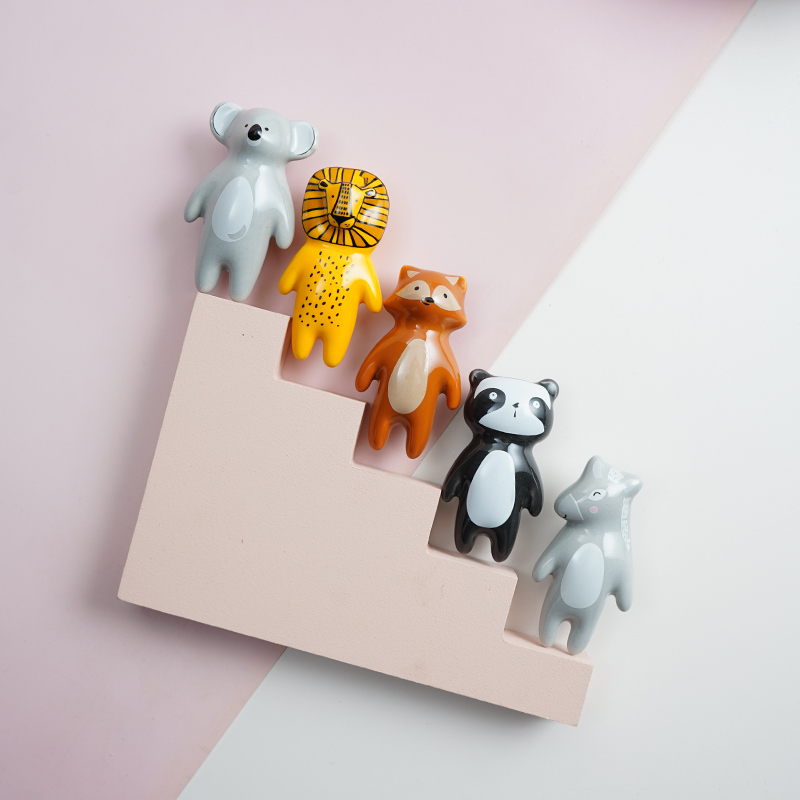 Nordic Animal Ceramic Cabinet Knobs Set Cute Drawer Pulls for Kids Room Decor