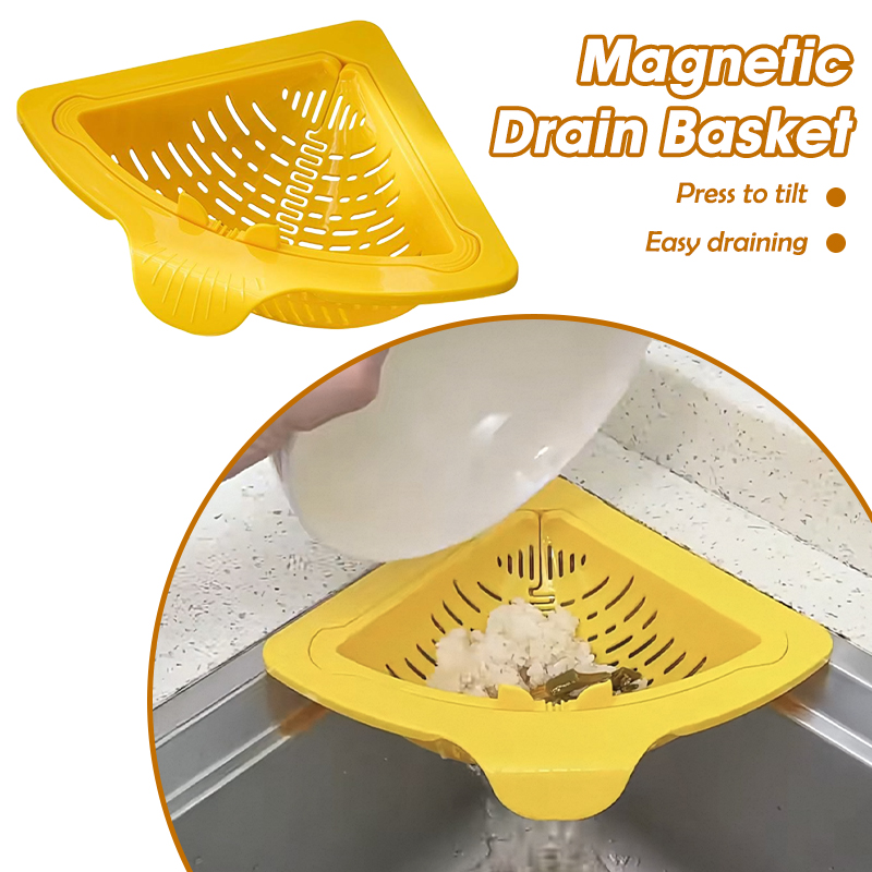 Triangular Magnetic Drain Basket, Sink Food Catcher Corner Basket, Fruit Food Waste Filter Collector