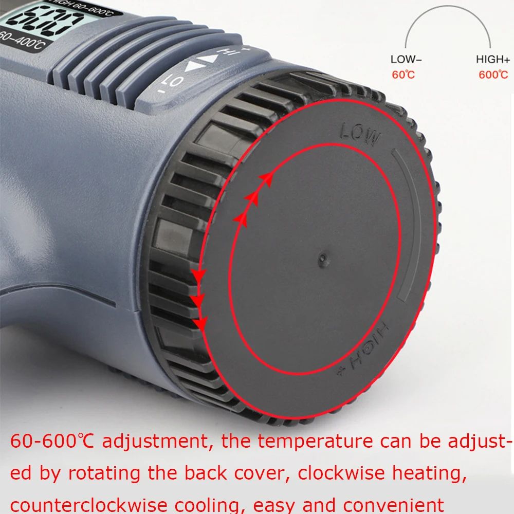 Digital Display Electric Heat Gun Air Dryer, Industrial Hot Air Gun for Car Wrapping, Shrink Film, Electronics Soldering