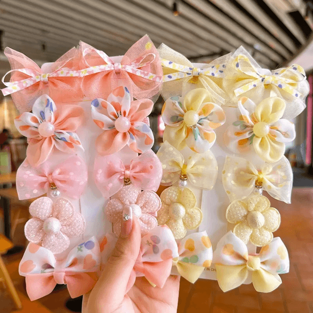 SweetCharm 10 Piece Bow Hair Clips and Hair Bands Set for Girls