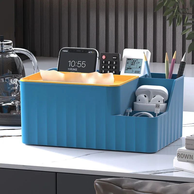 6-Section Desk Organizer with Tissue Box and Remote Holder