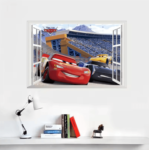 3D Cars Wall Stickers Lightning McQueen Kids Room Cartoon Decals