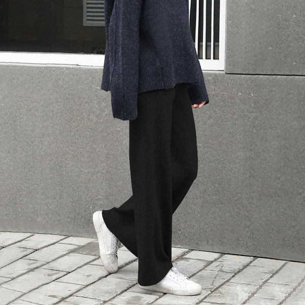High Waist Straight Pants Casual, Pants Autumn and Winter Knit Sweater, Wide Legs Women Wear Loose Mop Slim