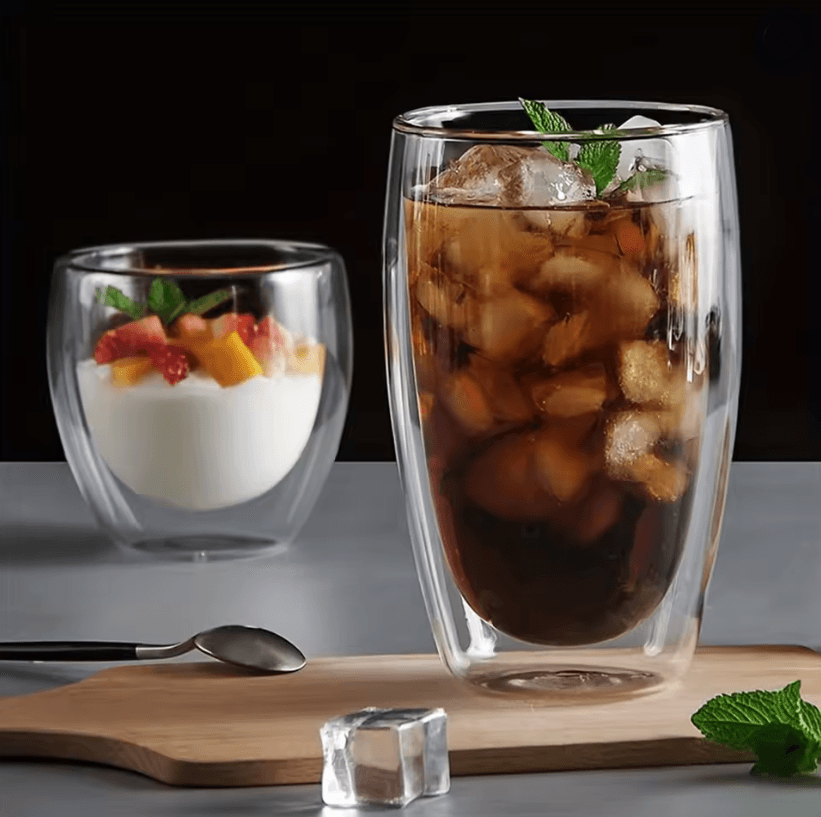 6-Piece Double Wall Insulated Glass Cup Set – 80ml to 450ml Heat-Resistant Borosilicate Glass Mugs for Coffee, Tea, and