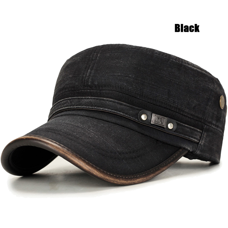 Adjustable Leather Binding Washed White Distressed Cotton Cadet Flat Cap, Sun Hat, Trucker Caps, Stylish Hats