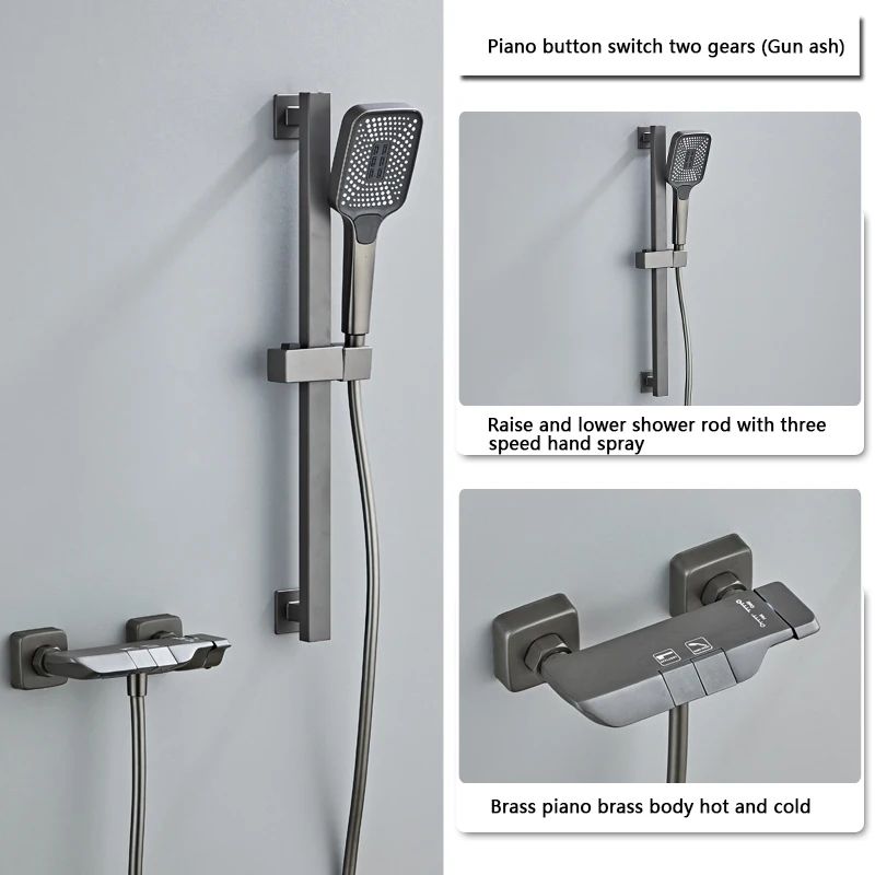 Modern Grey Piano-Key Digital Display Shower System – 2-Way Wall Mounted Shower Set with Tub Spout