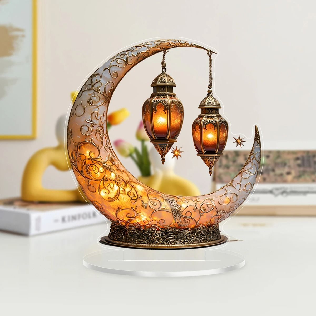 Moon and Stars Decor Celestial Desk Ornament Minimalist 2D Table Decoration
