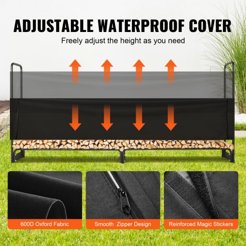 Heavy Duty Outdoor Firewood Rack with Cover Waterproof Log Storage Holder for Patio and Fireplace