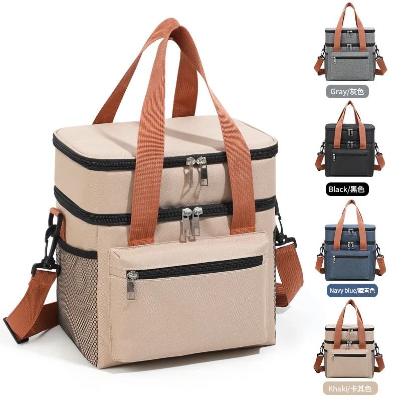 Double Layer Cooler Lunch Bag with Shoulder Strap for Men and Women Large Capacity Tote for Work Travel or Picnic