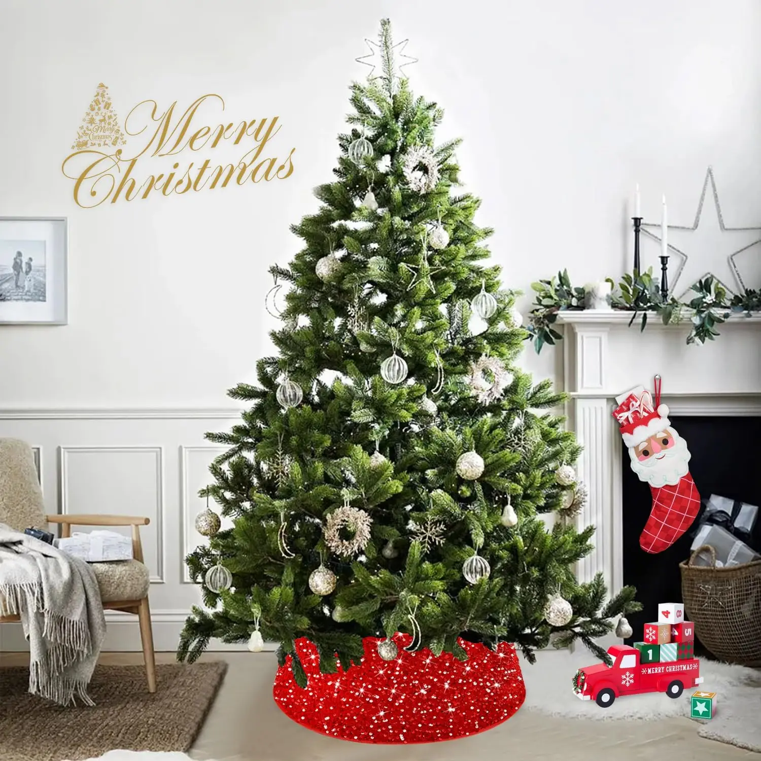 Decorative Holiday Home Decor, Artificial Christmas Tree Skirt, Pine Tree Ring Base Cover