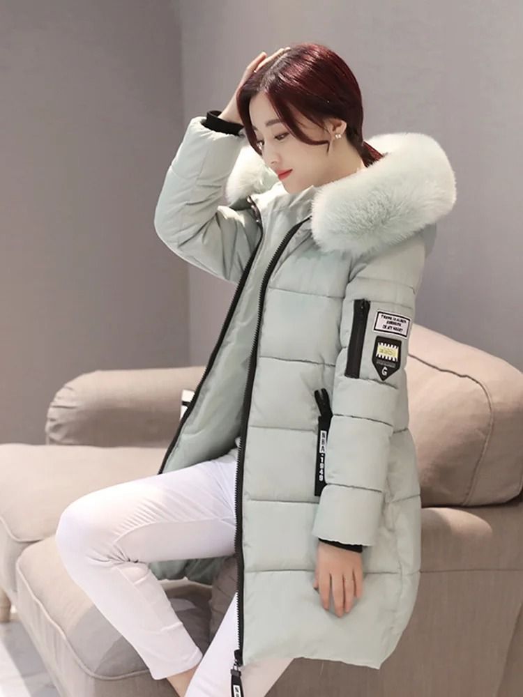 Womens Winter Fur Collar Hooded Parka Jacket
