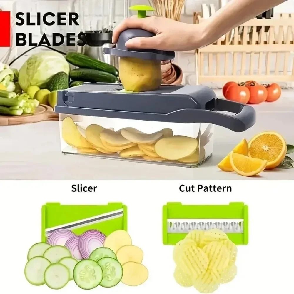 Multifunctional Vegetable Chopper and Slicer with Handle and Drain Basket