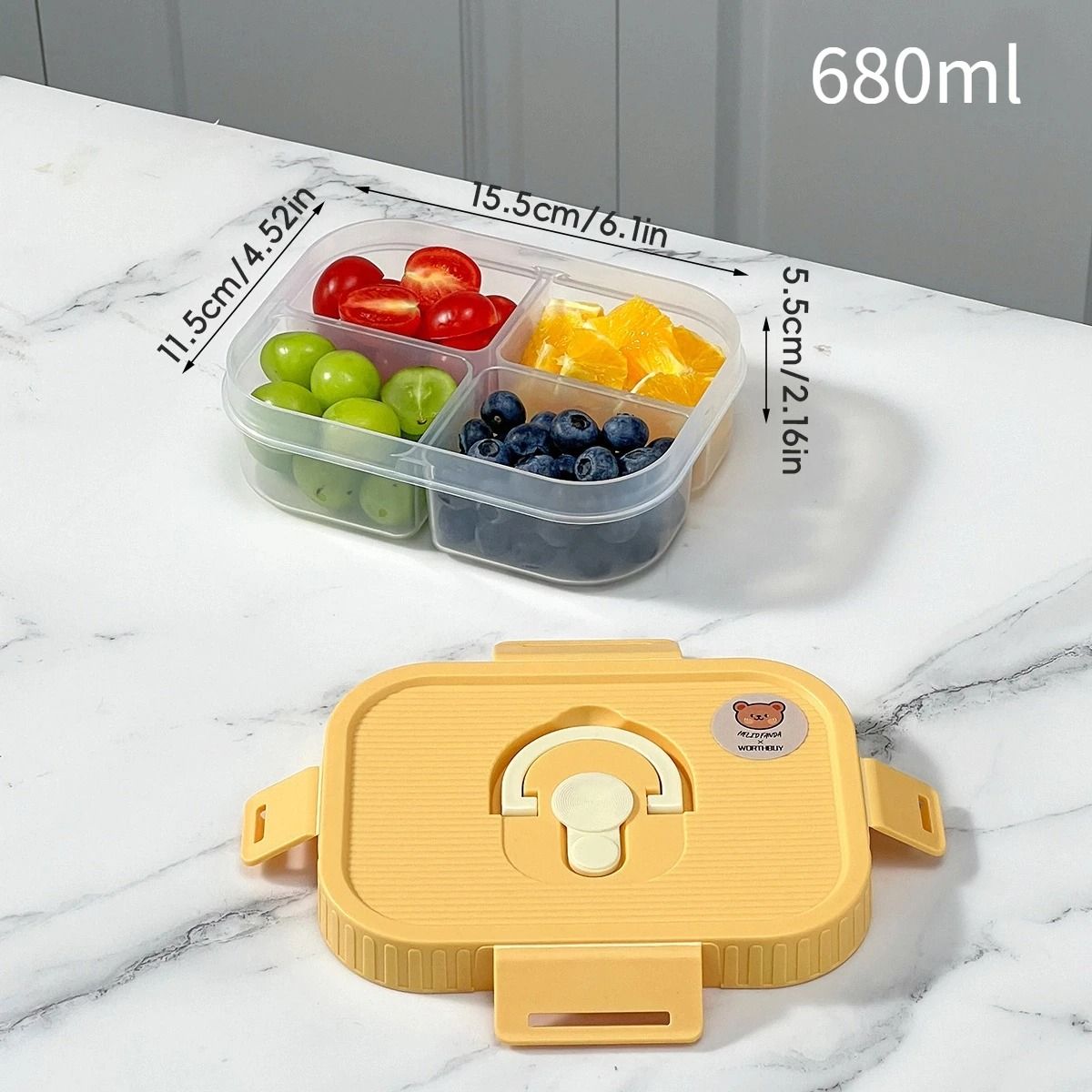 Divided Lunch Box for Kids Microwave Safe Sealed Plastic Bento Container
