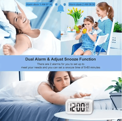 Smart Digital Alarm Clock with LCD Display Temperature Calendar & LED Backlight