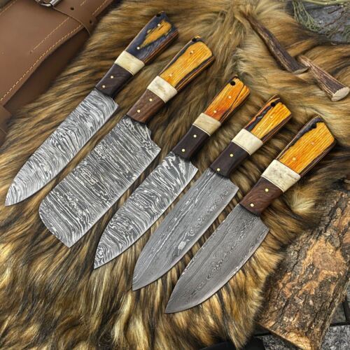 Custom Forged Damascus Chef Knives Set – 9