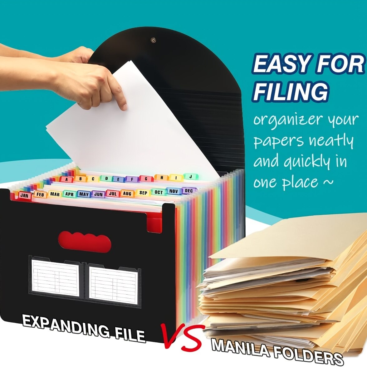 Portable Expanding File Folder Pockets Filing Folder Organizer Large Capacity Accordian File Box for Office Classroom