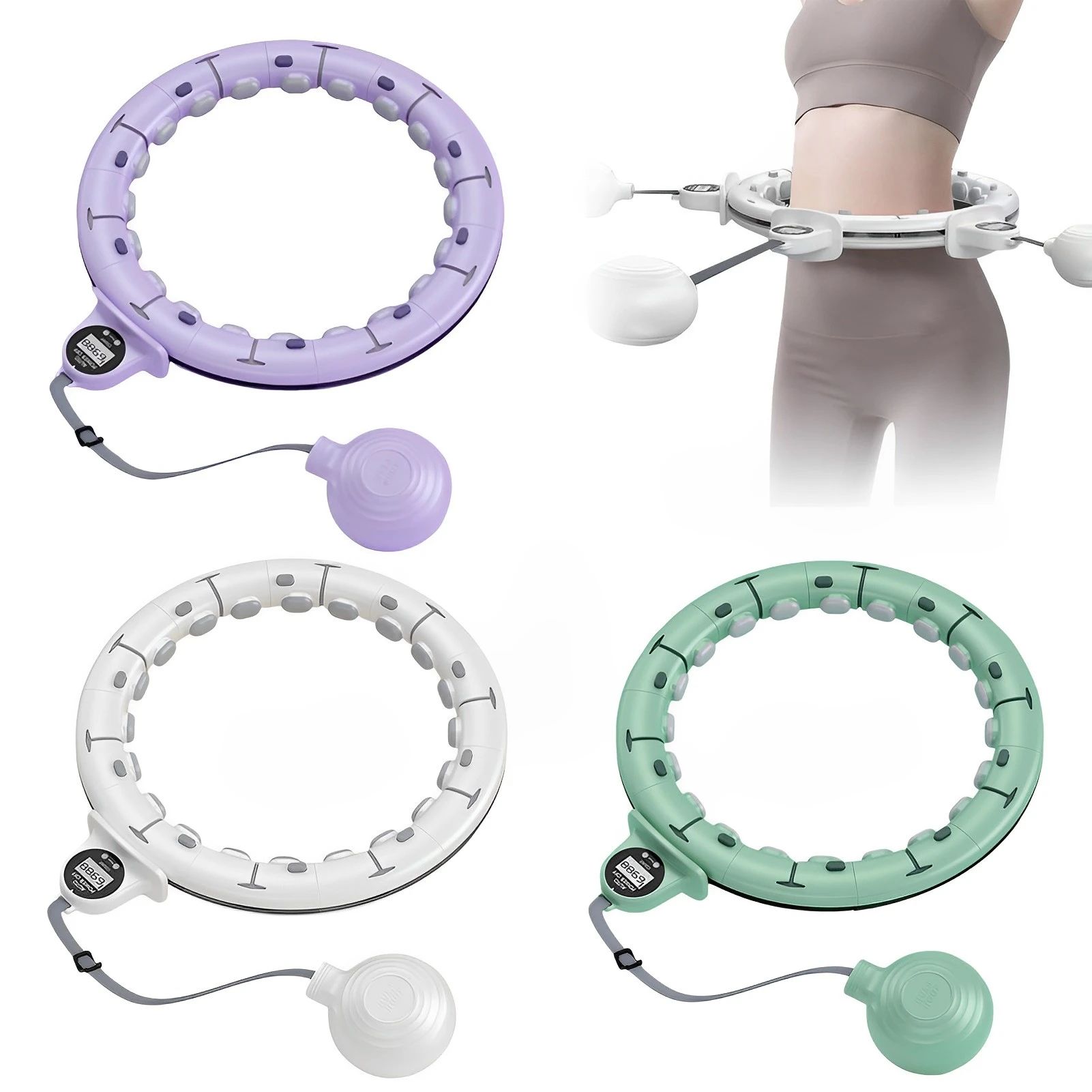 Smart Weighted Fitness Hula Hoop for Adults with Massage Nodes, Gravity Ball & Counter, Adjustable Waist Hoop for Weight