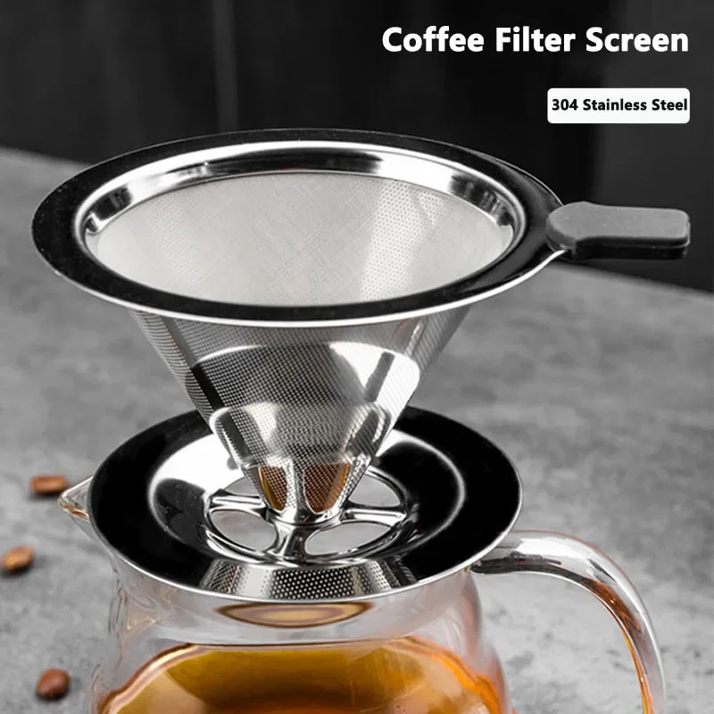 Stainless Steel Reusable Coffee Filter, Portable, Double-Layer Paperless Pour Over Dripper for Easy Clean Brewing