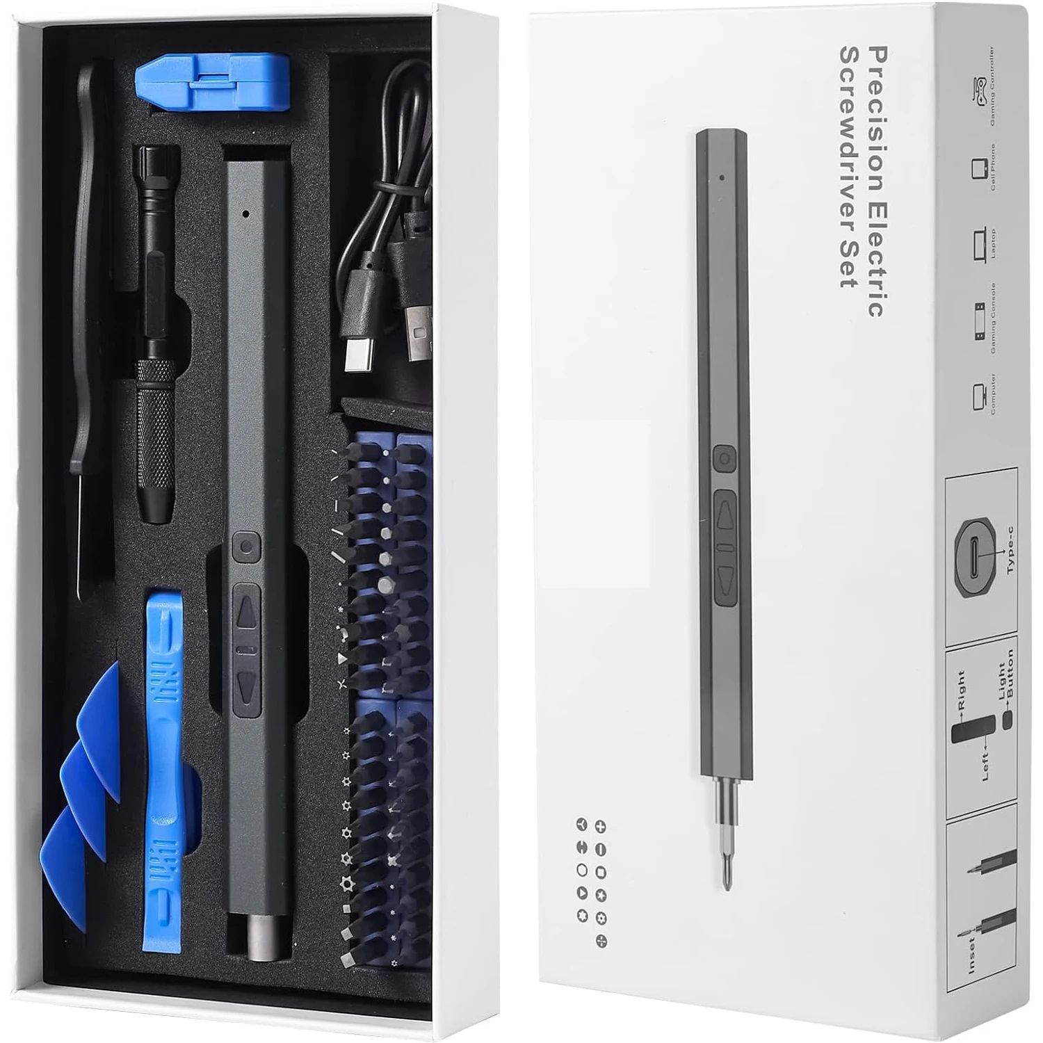 Cordless Electric Screwdriver Pro Kit – Precision screwdriver set with magnetic screwdriver bits, USB Rechargeable Power
