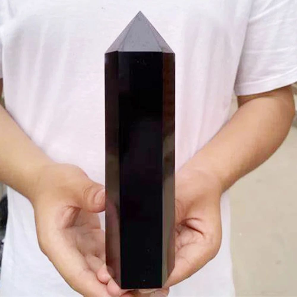 Natural Obsidian Crystal Wand Tower Decor