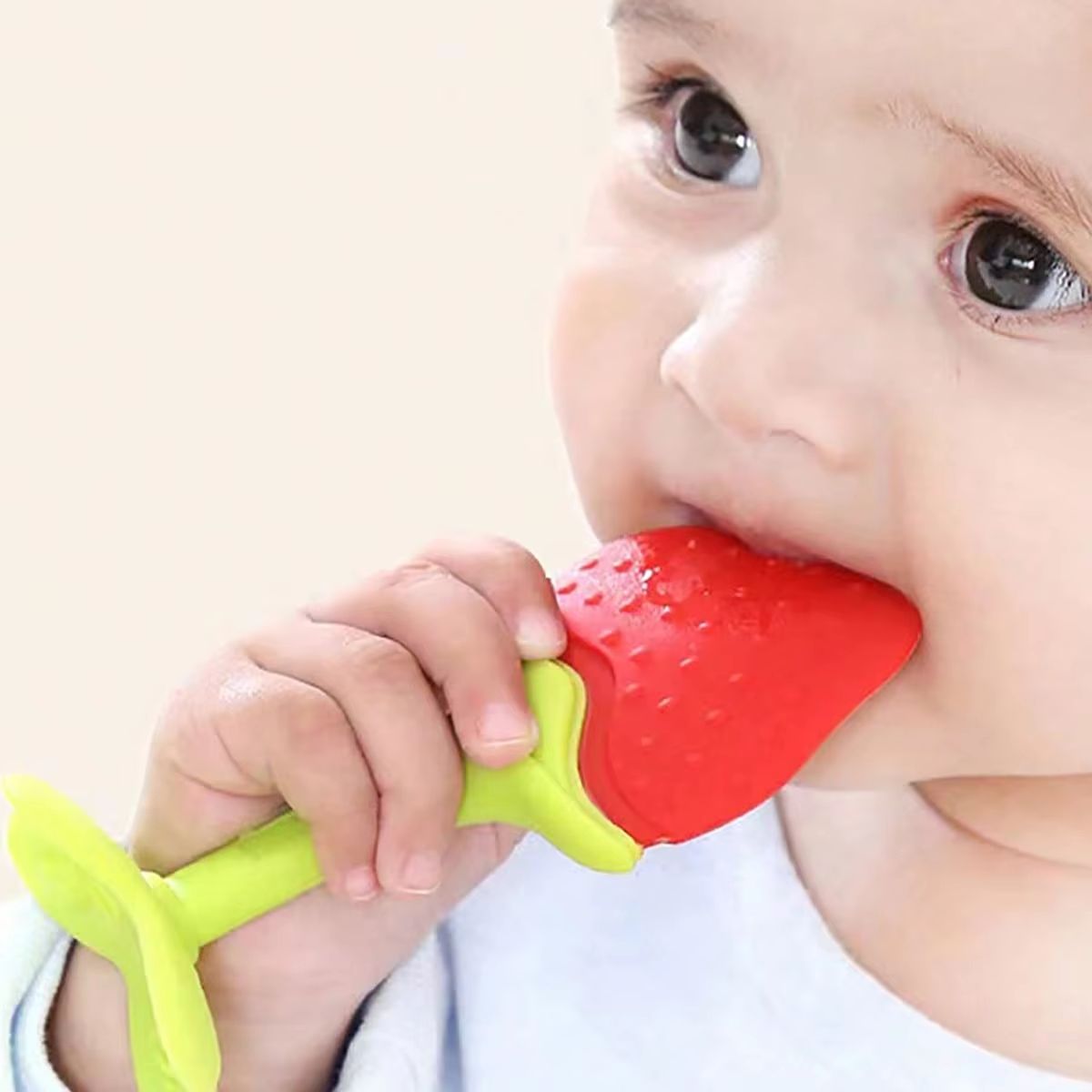 Soft Silicone Strawberry & Grape-Shape Baby Teether Ring
