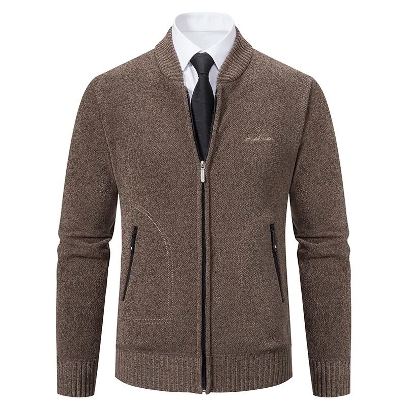 Men Stand Collar Thick Warm Cardigan Sweater Winter Casual Coat