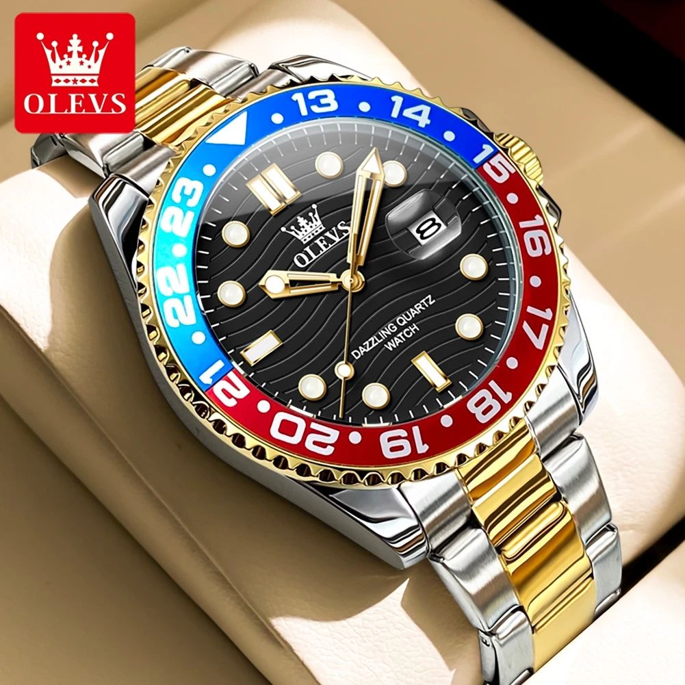 OLEVS 3610 Luxury Waterproof Stainless Steel Men's Quartz Watch with Luminous Calendar