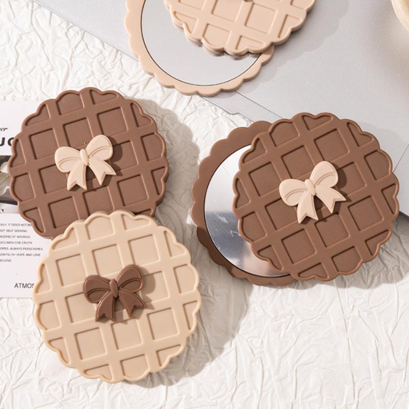 Portable Waffle Shape Double-Sided Makeup Mirror, Compact Pocket Handheld, Personalized Cosmetic Party Favor Gift