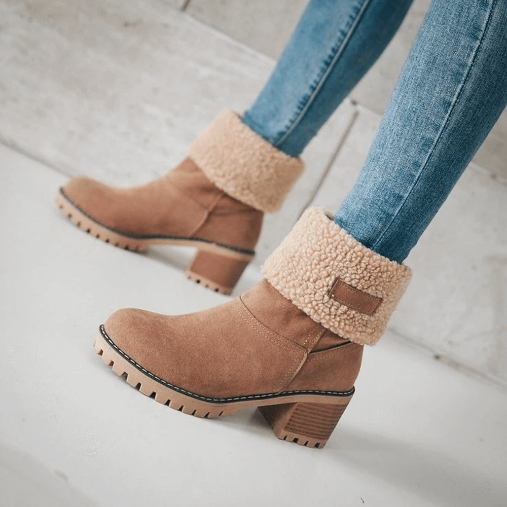 Women's Classy Block Heel Snow Boots - Flaunt Your Winter Style