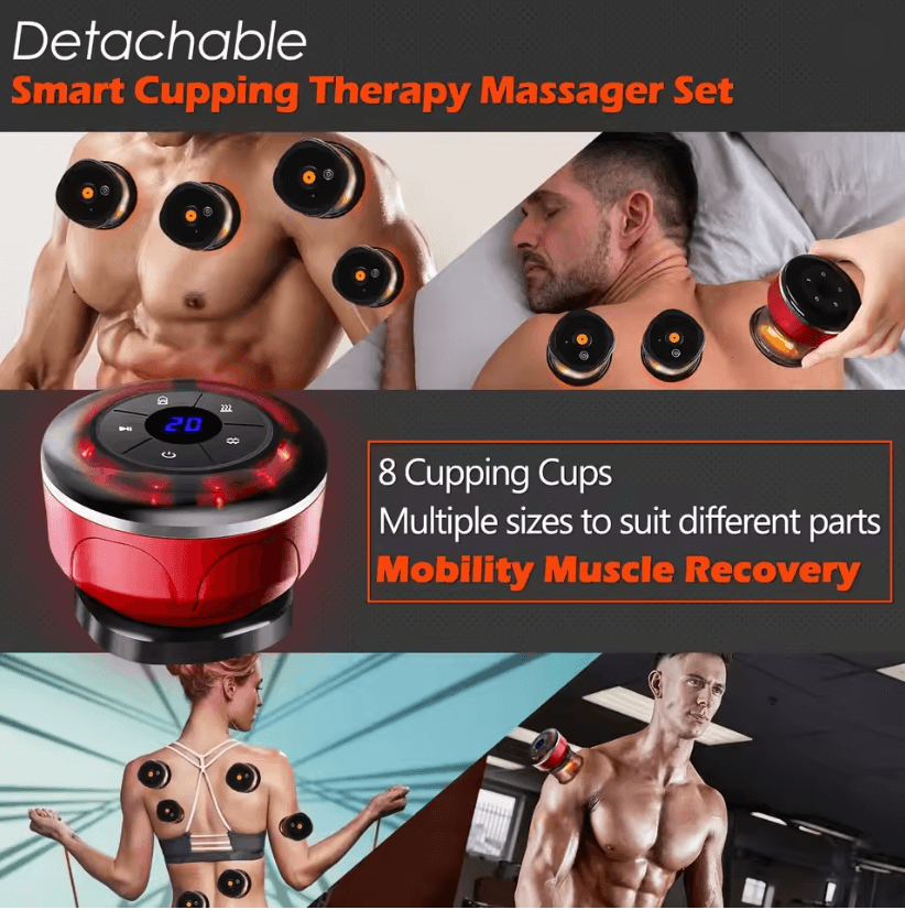 BodyGlow 8 Cup Electric Cupping Massager Kit with Gua Sha and LED Therapy
