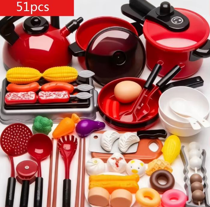 Kids Girl Cooking Kitchen Toy Set – Pretend Play Cooking & Fruit Cutting Utensils
