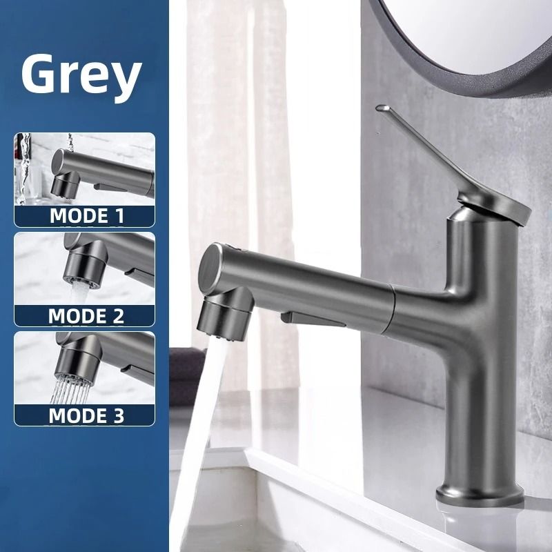 Modern Pull Out Bathroom Sink Faucet with Dual Mode Sprayer