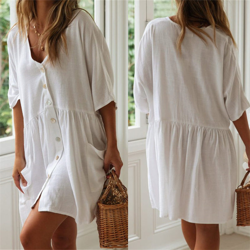 Women Casual Summer Beach Dress Tunic, Sexy V-neck Swimsuit Cover Up Sarong, New Beachwear