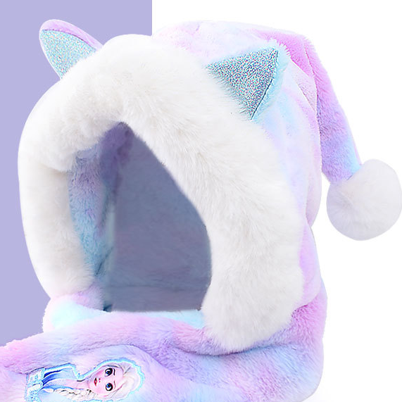 Disney Frozen Hat for Girls, Elsa and Anna Peaked Cap, Cute Scarf, Velvet Ear Protection, Windproof, Cold Proof Kids