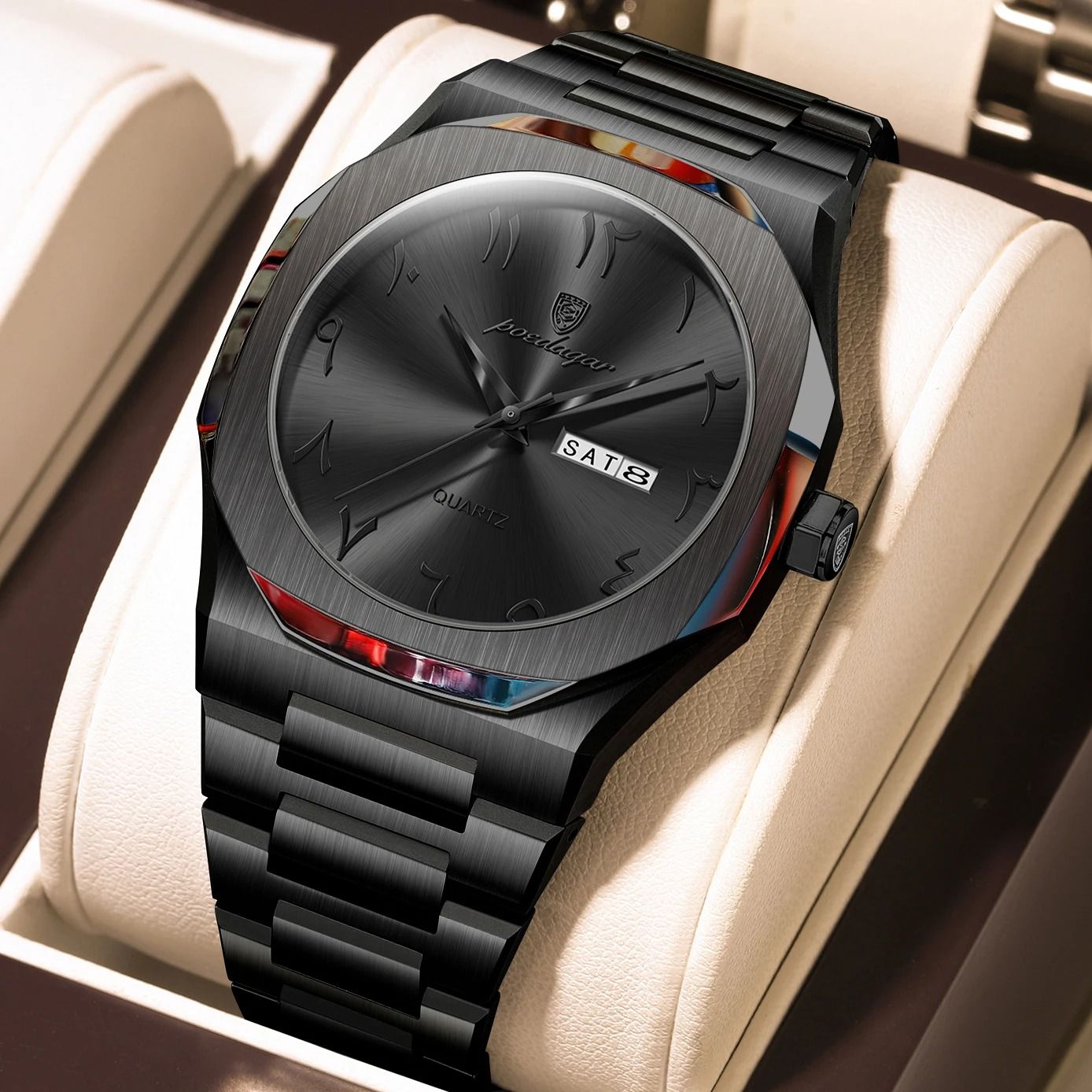 Mens Military Style Watch with Weekday Calendar and Waterproof Design