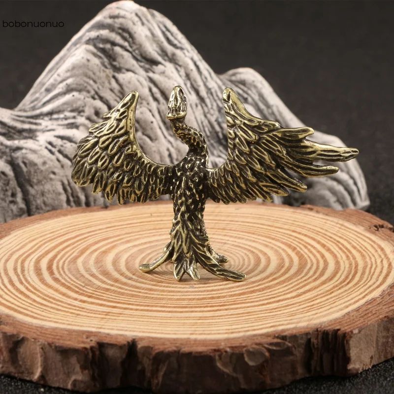Solid Brass Phoenix Statue Feng Shui Desktop Ornament Retro Mythical Bird Figurine