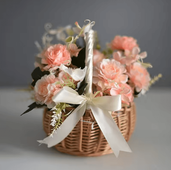 Handwoven Rattan Flower Basket – Rustic Wedding Flower Girl & Decorative Storage Basket