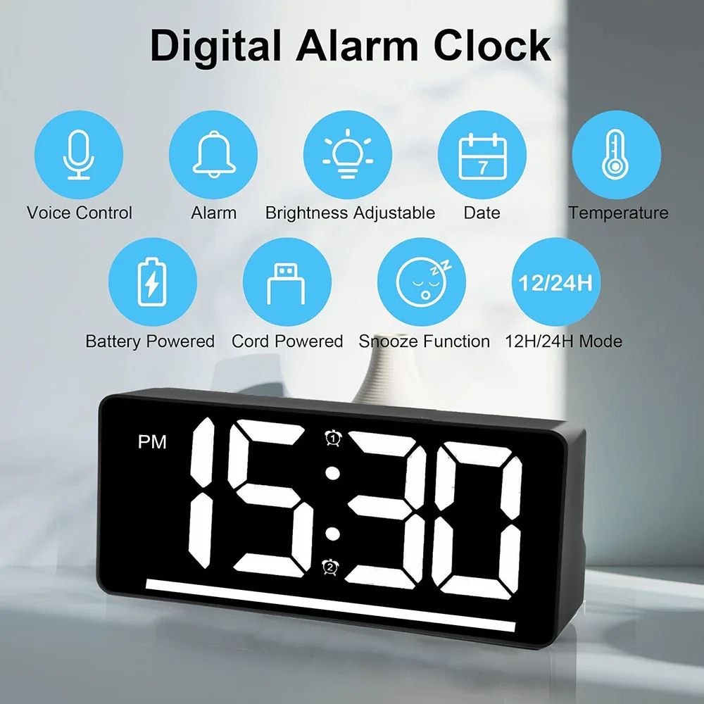 Large Display Digital Alarm Clock with Temperature