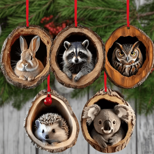 Cute Woodland Animal Acrylic Christmas Ornaments – Bunny, Owl & Forest Friends Tree Decorations