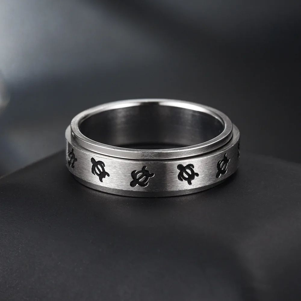 Tortoise Spinner Fidget Ring – Stainless Steel Anxiety Relief Ring for Couples