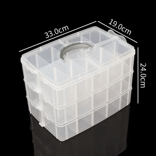 Stackable 3-Tier Plastic Storage Box with Adjustable Compartments