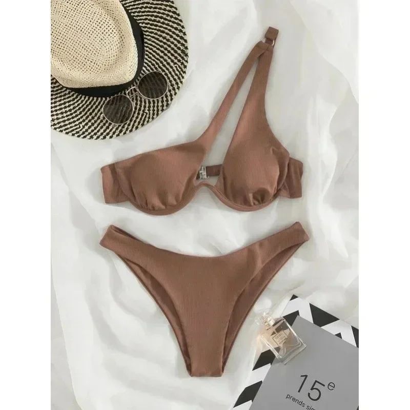 One Shoulder Cut Out Push Up Bikini Set
