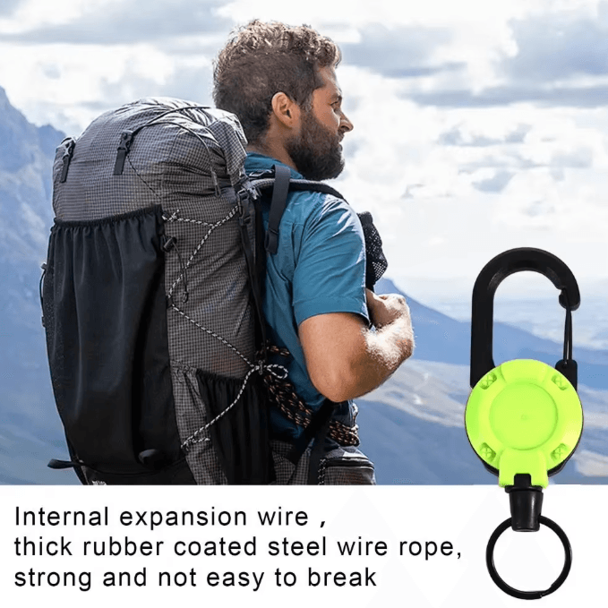 GripLock Retractable Carabiner Keychain with Steel Wire Reel
