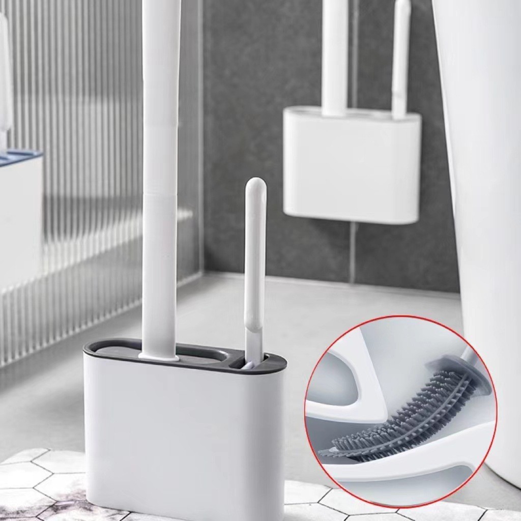 Silicone Toilet Brush Set Wall Mounted No Dead Corner Cleaning Tool
