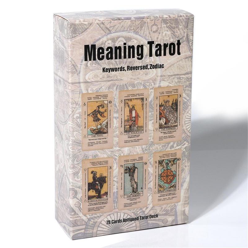 Beginner Tarot Deck, Tarot Card With Meaning on Them, Antiqued Tarot Keyword Cards, Learn Tarot with Cards